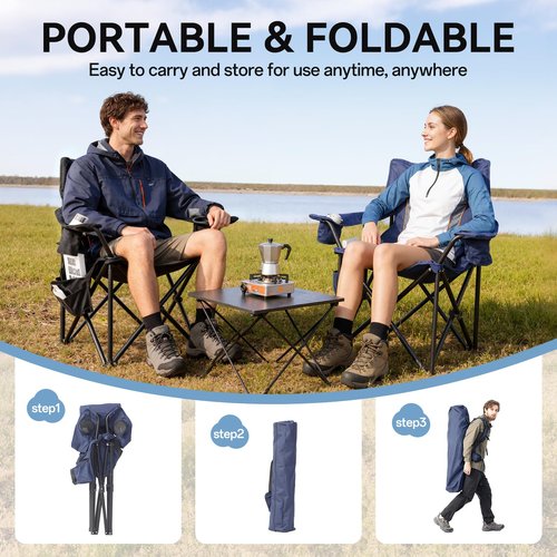 Heated Camping Chair, Oversized Folding Heated Chair with Back & Seat Heating, Supports 400 lbs, Portable Heated Outdoor Chair for Camping,Fishing, Patio, Picnic, Battery NOT Included, Navy Grey