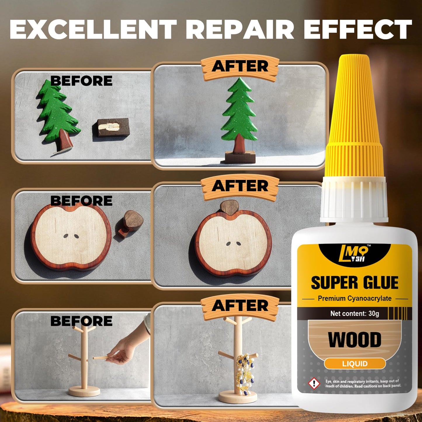 Wood Super Glue Pack of 2, Thin Liquid CA Glue for Woodworking Furniture Repair Wooden Crafts Carpenter, Clear High Strength Cyanoacrylate Adhesive Instant and Strong Bond Superglue for Everything