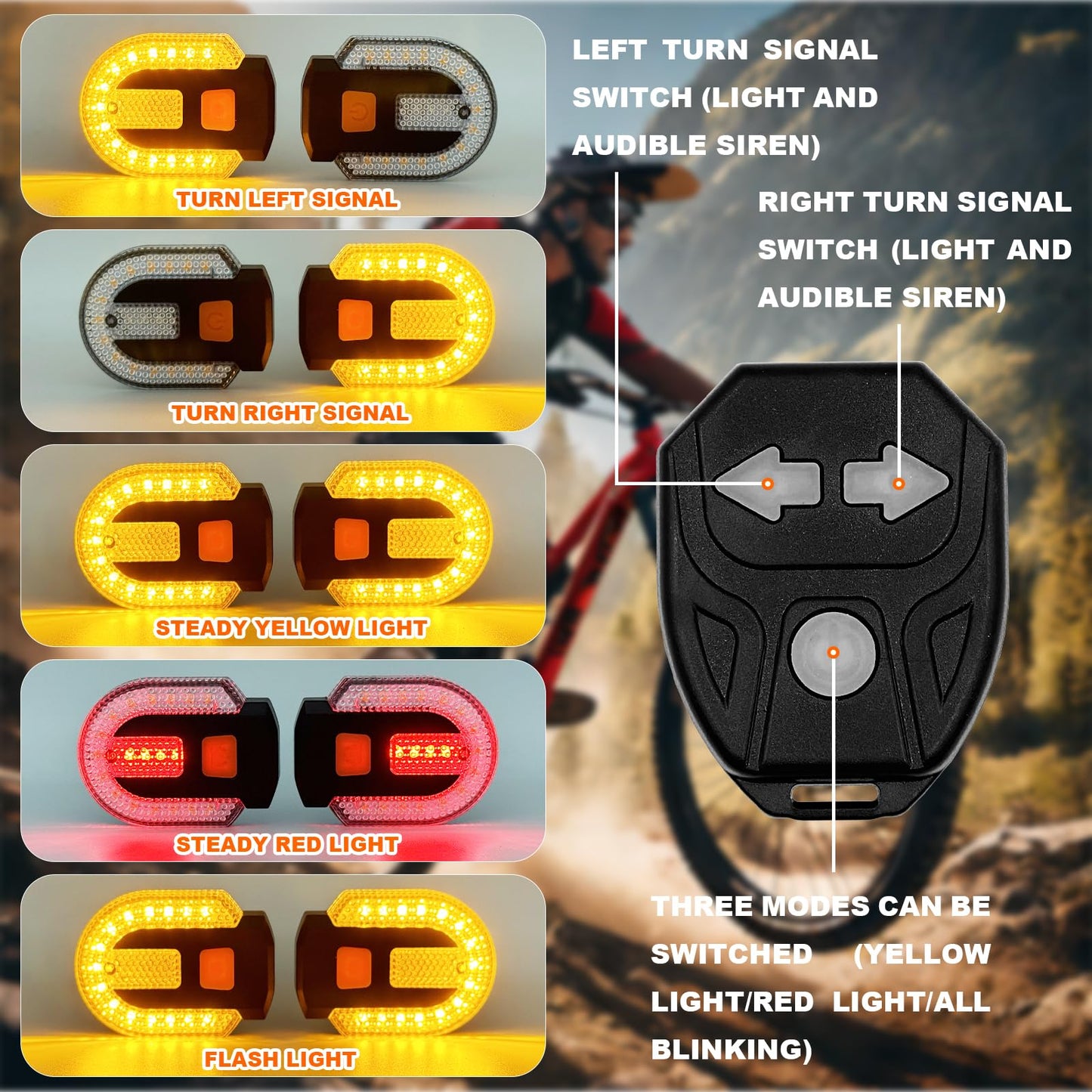 Bike Tail Light with Turn Signal, Bicycle Turn Signals Rear Bike Light Remote Control USB Rechargeable Split 5 Modes Waterproof Bike Taillights Can be Mounted on Front and Rear