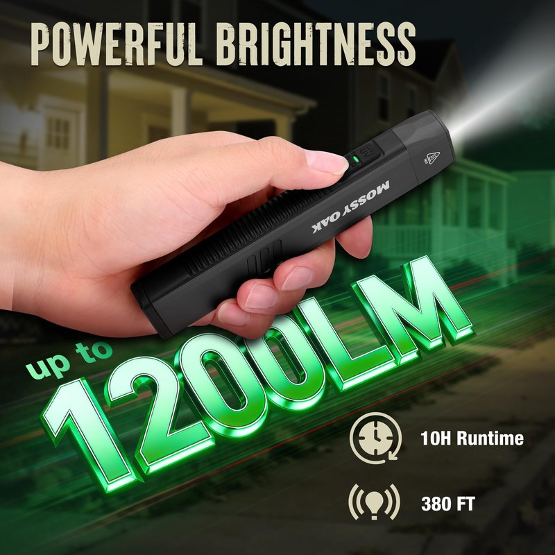 Mossy Oak Rechargeable EDC Flat Flashlight 1200 Lumens, Pocket Work Light with Magnetic Base, UV & White Light Combo, Waterproof LED Inspection Light for Work, Outdoor Use and Emergencies - Black
