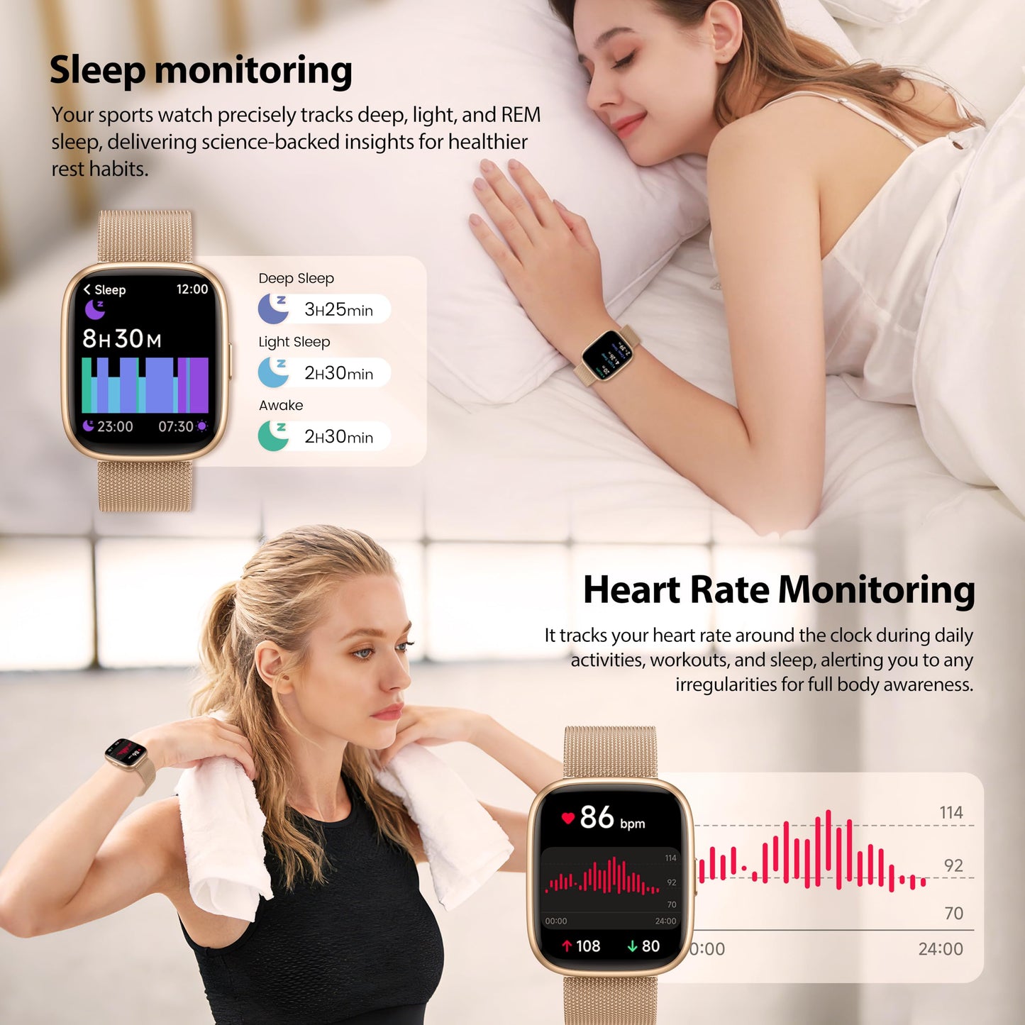 Smart Watch for Women with Alexa Built-in, 1.83" HD Touchscreen Fitness Tracker with Bluetooth Calls, Heart Rate/Sleep Monitor, 120+ Sports Fitness Watch, IP68 Waterproof Smartwatch for Android iOS