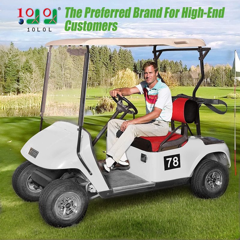 10L0L Golf Cart Seat Covers for EZGO TXT RXV & Club Car DS 2000-up, Breathable Air Mesh Fabric Washable - Red Black