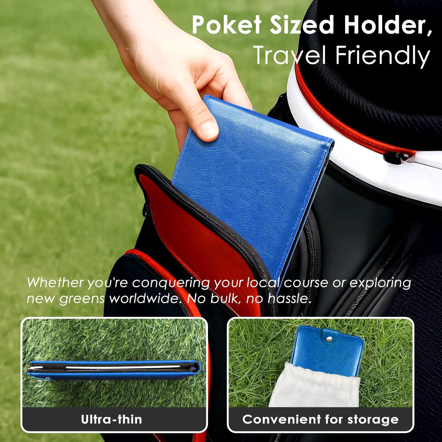 Femlotank All-in-One Magnetic Golf Scorecard Holder Yardage Book Cover, Premium Leather Scorecard Holder, Universal Fit for Scorecards, Sleek Design for Back Pocket Convenience Blue