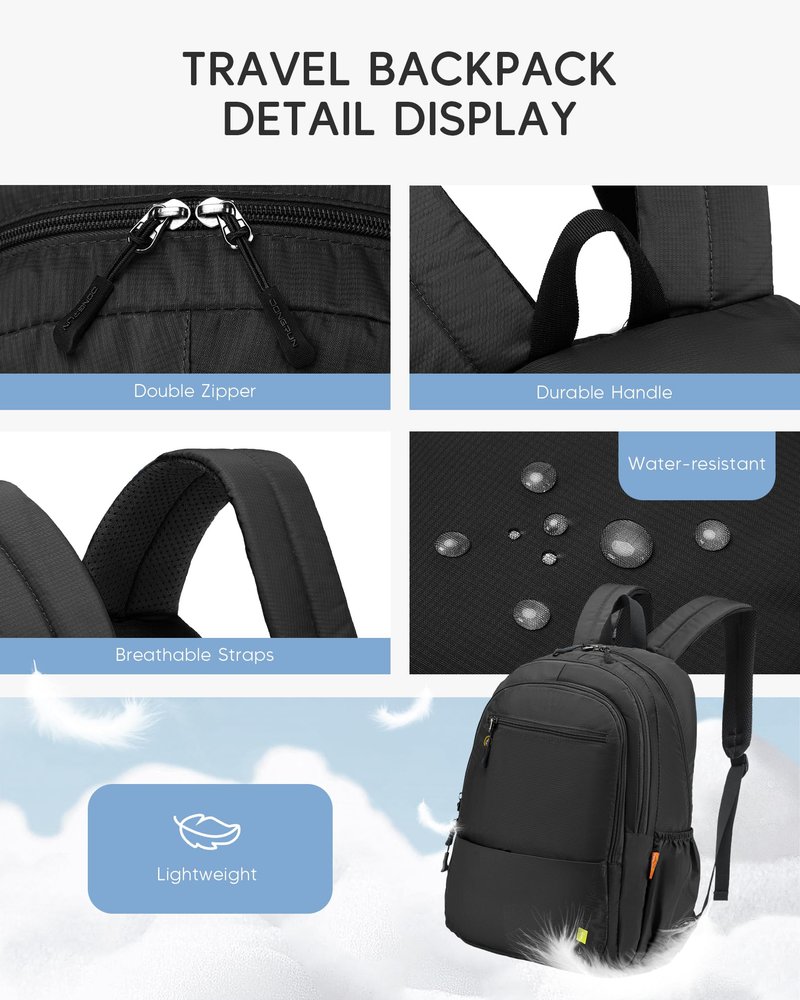 Nixjoro Personal Item Bag 17x10x9 Travel Backpack Carry On Flight Approved Ryanair 40x20x25cm Lightweight Waterproof Causal Bookbag for College, Travel (Black)