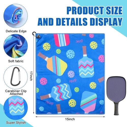 Lounsweer 4 Pcs Soft Dinkball Sports Towels Padel Towels with Carabiner Clip for Women Sweat 15 X17 Inch Dinkball Lover Gift Retirement Gift for Women Men