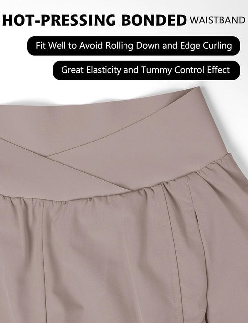Blooming Jelly Women's High Waisted Workout Shorts - Crossover Design with Zipper Pockets