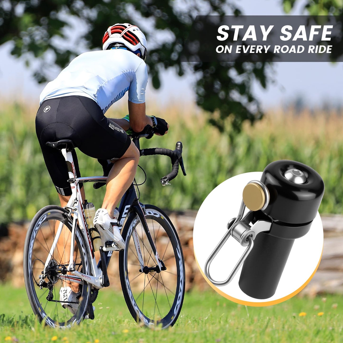Bar End Bike Bell - 80dB Loud Aluminum Handlebar End Plug Bell for Road & Mountain Bikes, Fits 18-25mm Bars, Lightweight (1.85 oz), Waterproof Bicycle Bell - Black