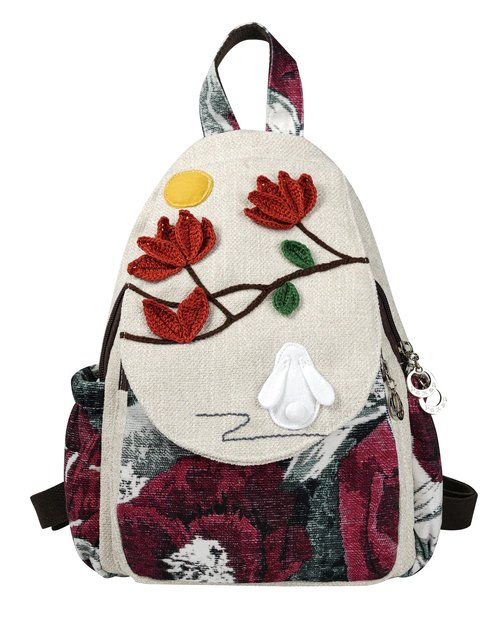 HUANGGUOSHU Bohemian Knit Backpack - Handcrafted, Stylish and Versatile Ideal Gift for Girls, Moms, and College Students Travel Essentials Mini Backpack for Women -Rabbit