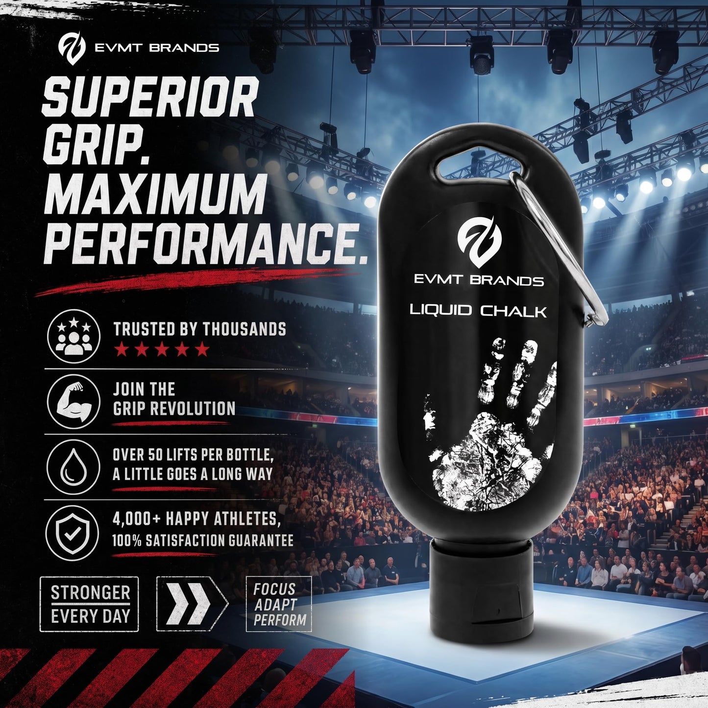 EVMT Brands Liquid Chalk, Mess Free Gym Chalk for Weightlifting, Gymnastics, Rock Climbing, Dancing. Sweat Resistant and Long Lasting for Stronger Grip. Package May Vary. Best Value.
