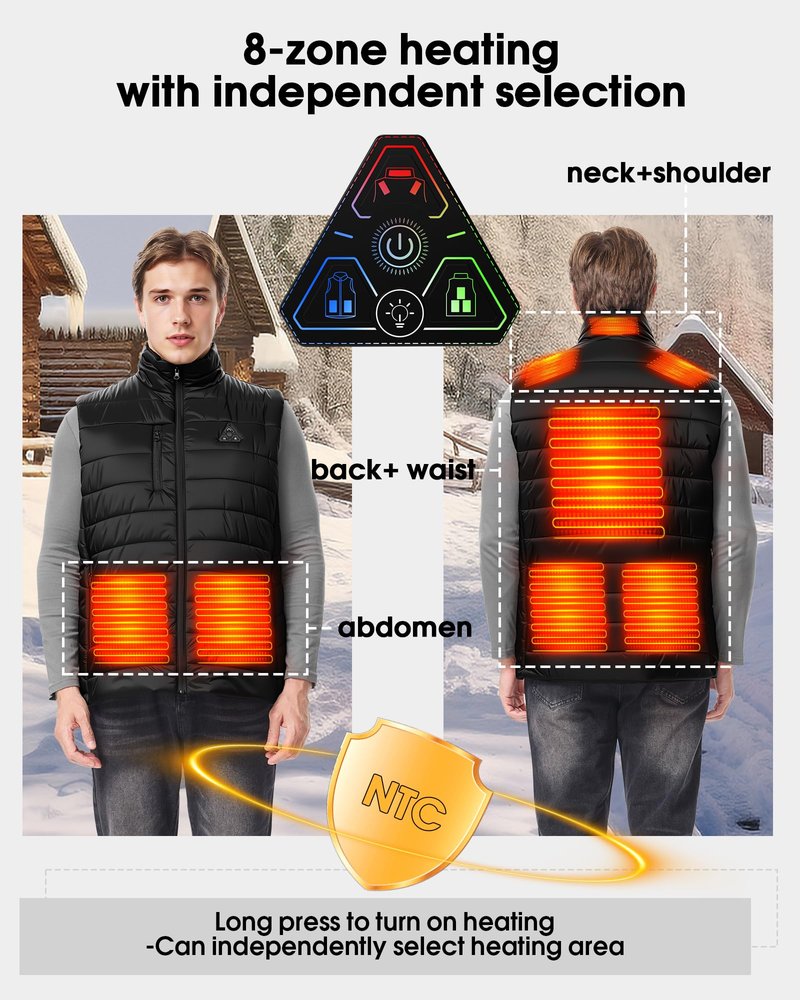 KAWELA Heated Vest for Men with Battery Pack Included, Rechargeable Electric Vest with 8 Heating Zones & 3 Temperature Settings for Hunting, Hiking, Outdoor (L,Black)