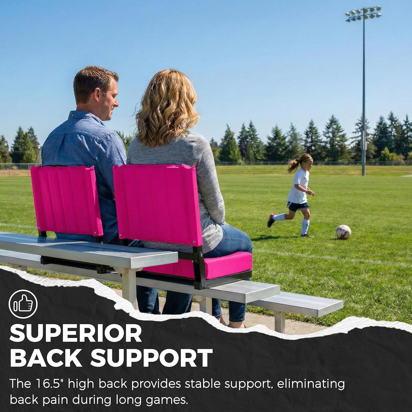 Sport Beats Stadium Seats - Comfortable Bleacher Chair with Back Support & Cushion | Pink, 1pc, 17" W x 12" D x 16.5" H