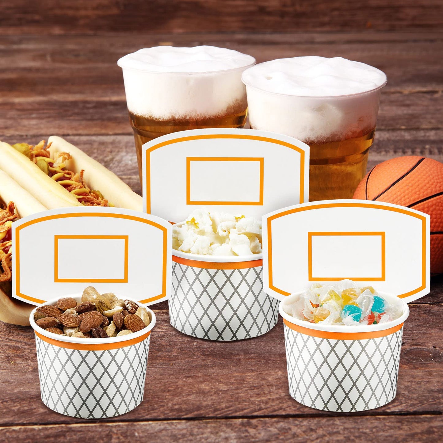 Suclain 24 Pieces Basketball Hoop Snack Cups Basketball Party Decorations Paper Party Supplies Paper Snack Cups Disposable Treat Food Bowls for Ball Themed Birthday Favors