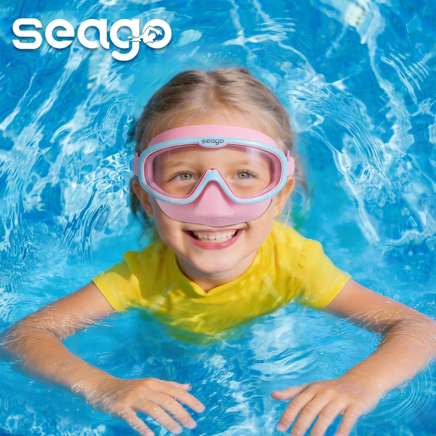 Seago Kids Swim Goggles - Anti-Fog Clear View for Ages 3-12 | 2-Pack with Nose Cover