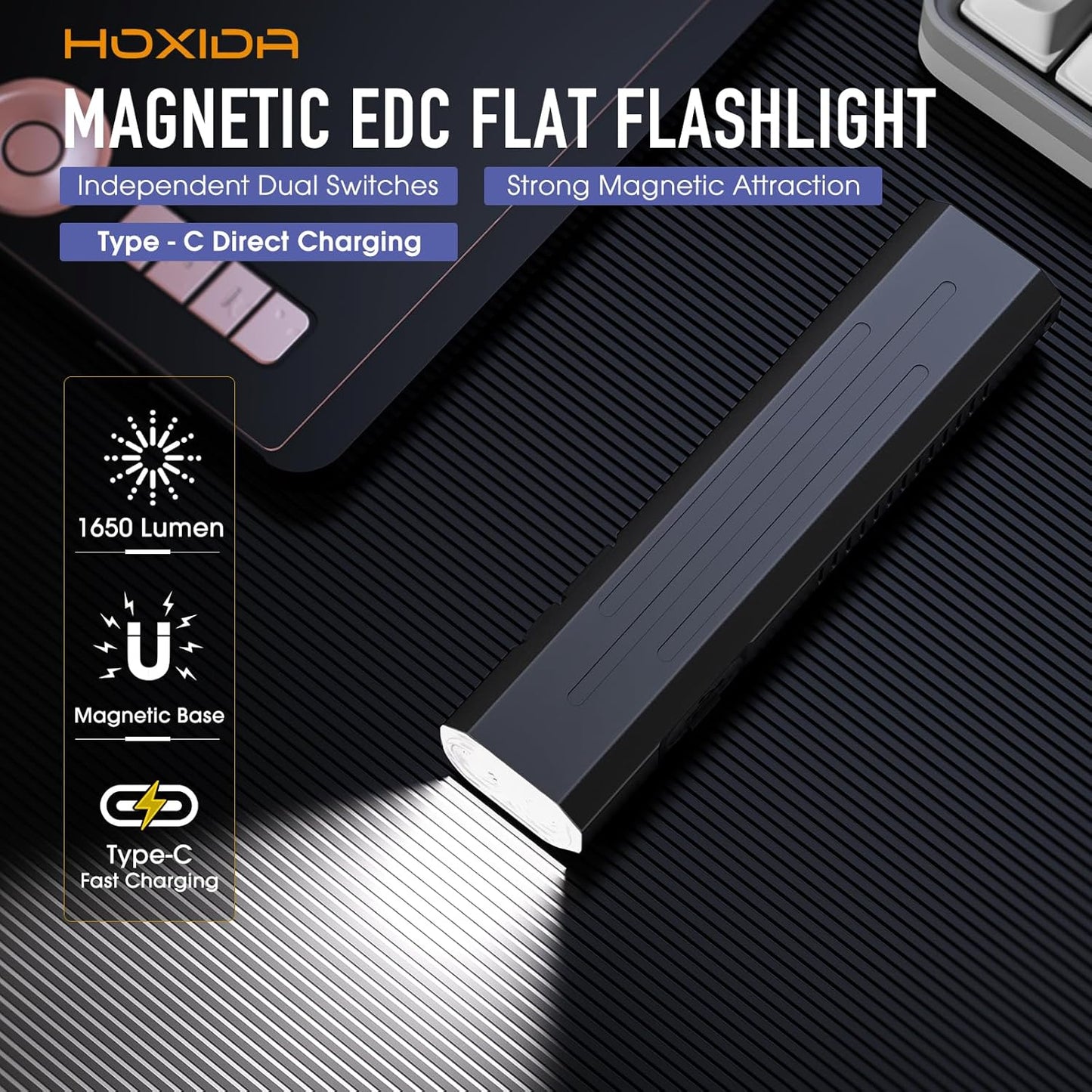 Skiennix 2-Pack Rechargeable EDC Flashlight - 1600 Lumens Mini Pocket Light with Strobe Mode | Magnetic Design for Camping & Repairs