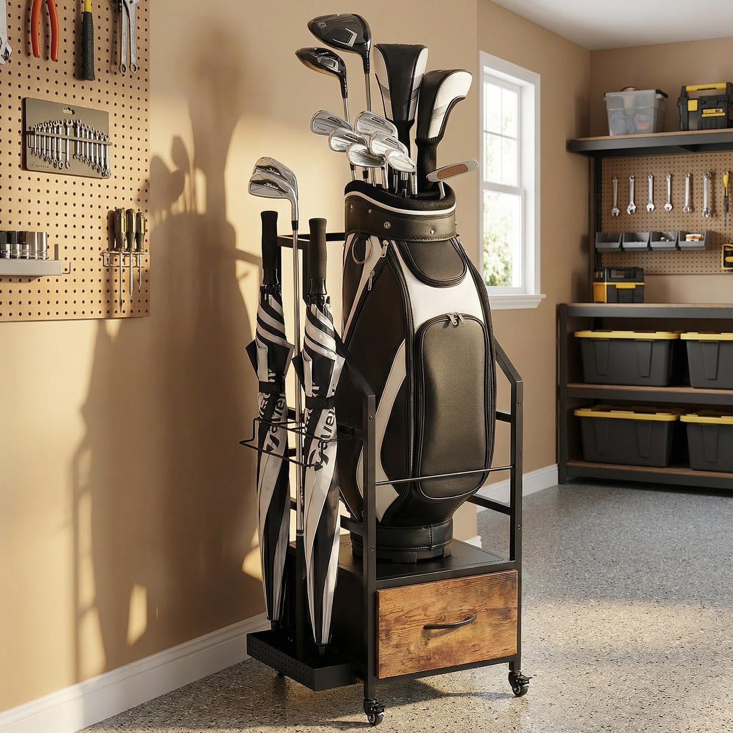 VonDream Golf Bag Organizer Rack with Wheels, Single Bag Storage for Garage