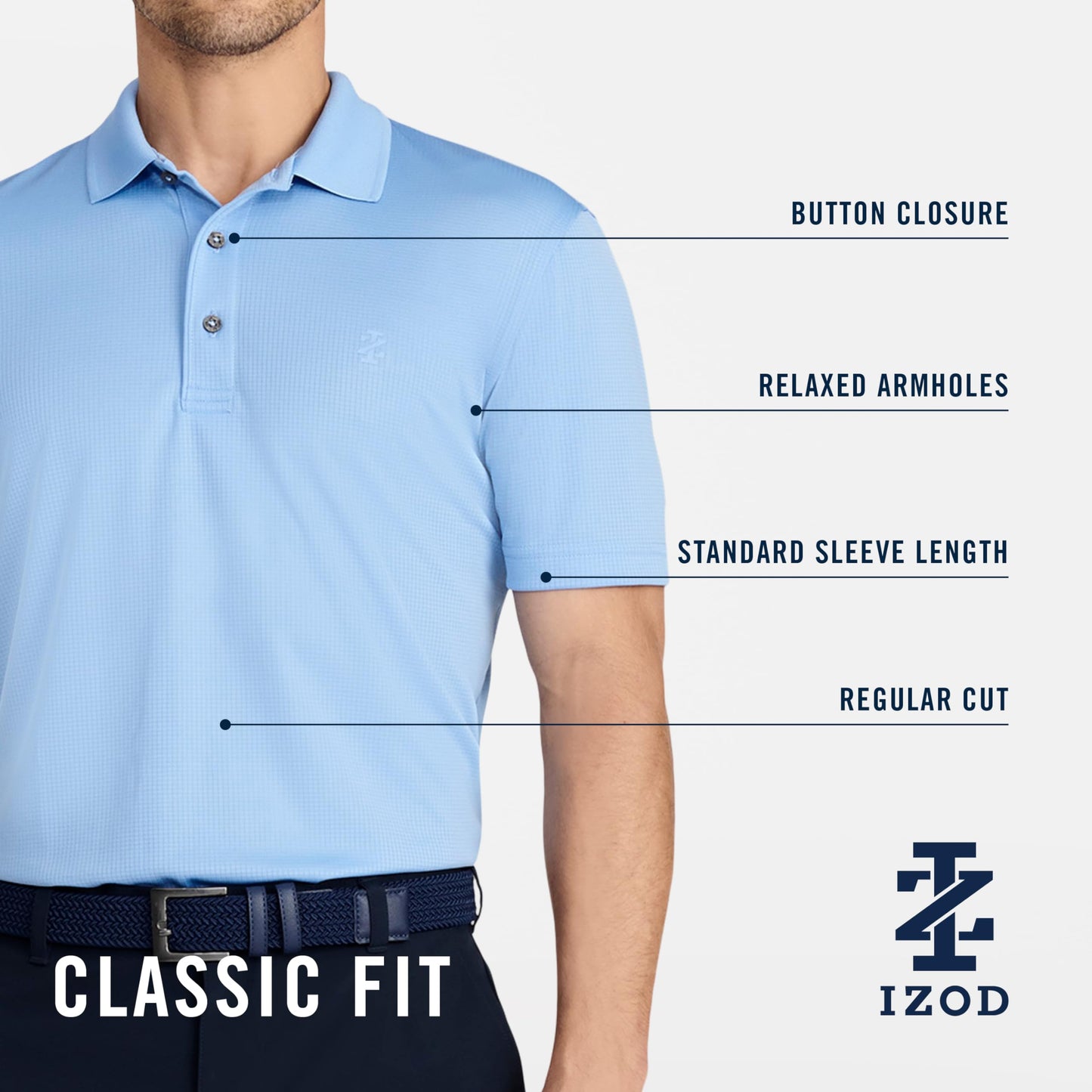 IZOD Men's Performance Golf Grid Polo, Peacoat, Large