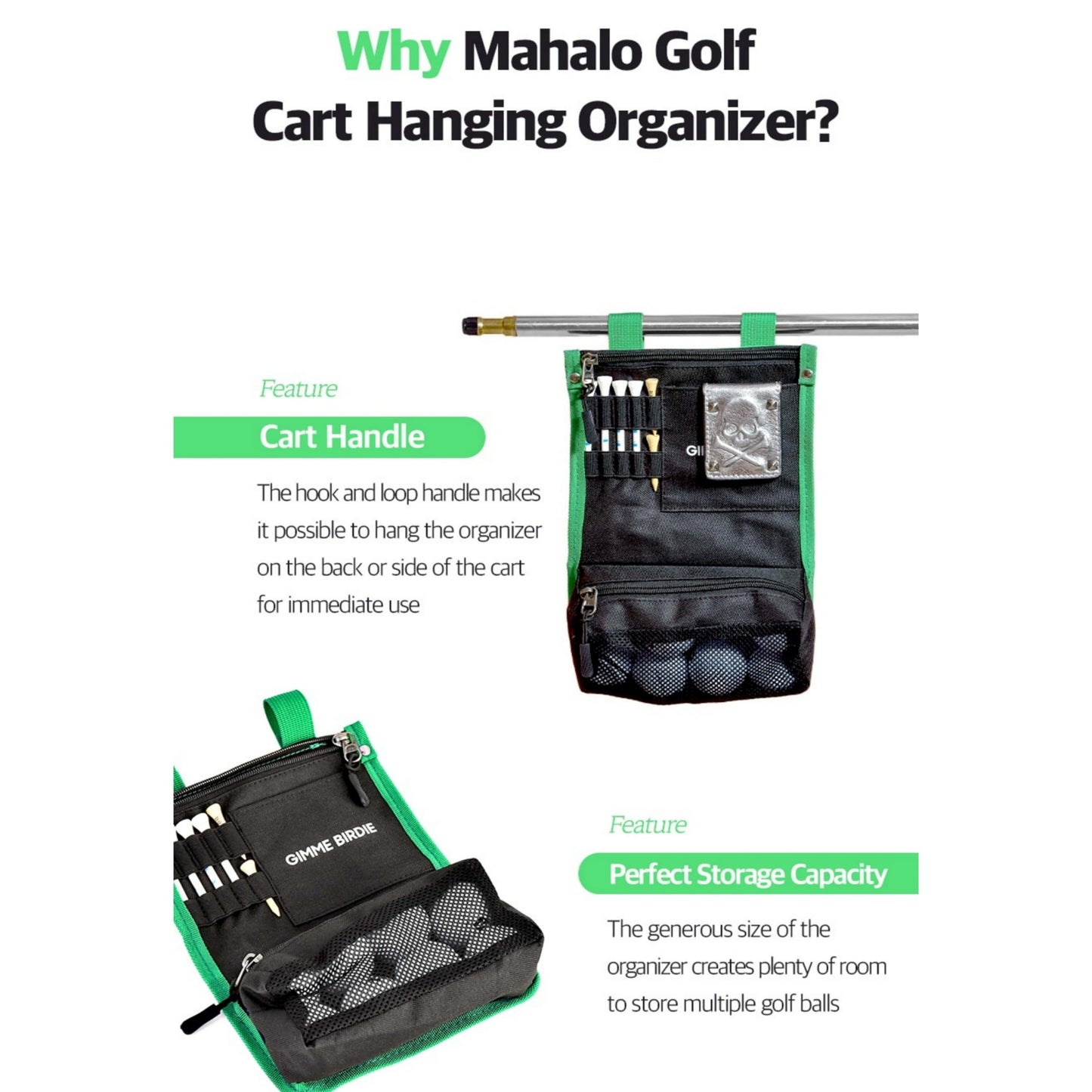 mahalo squad Cart Hanging Golf Bag Organizer, Gifts for Men & Women, Club Accessories Holder for Ball, Tee, Valuables, Glove, Marker Set, Divot Tool, Small Shag Pouch with Zipper Case
