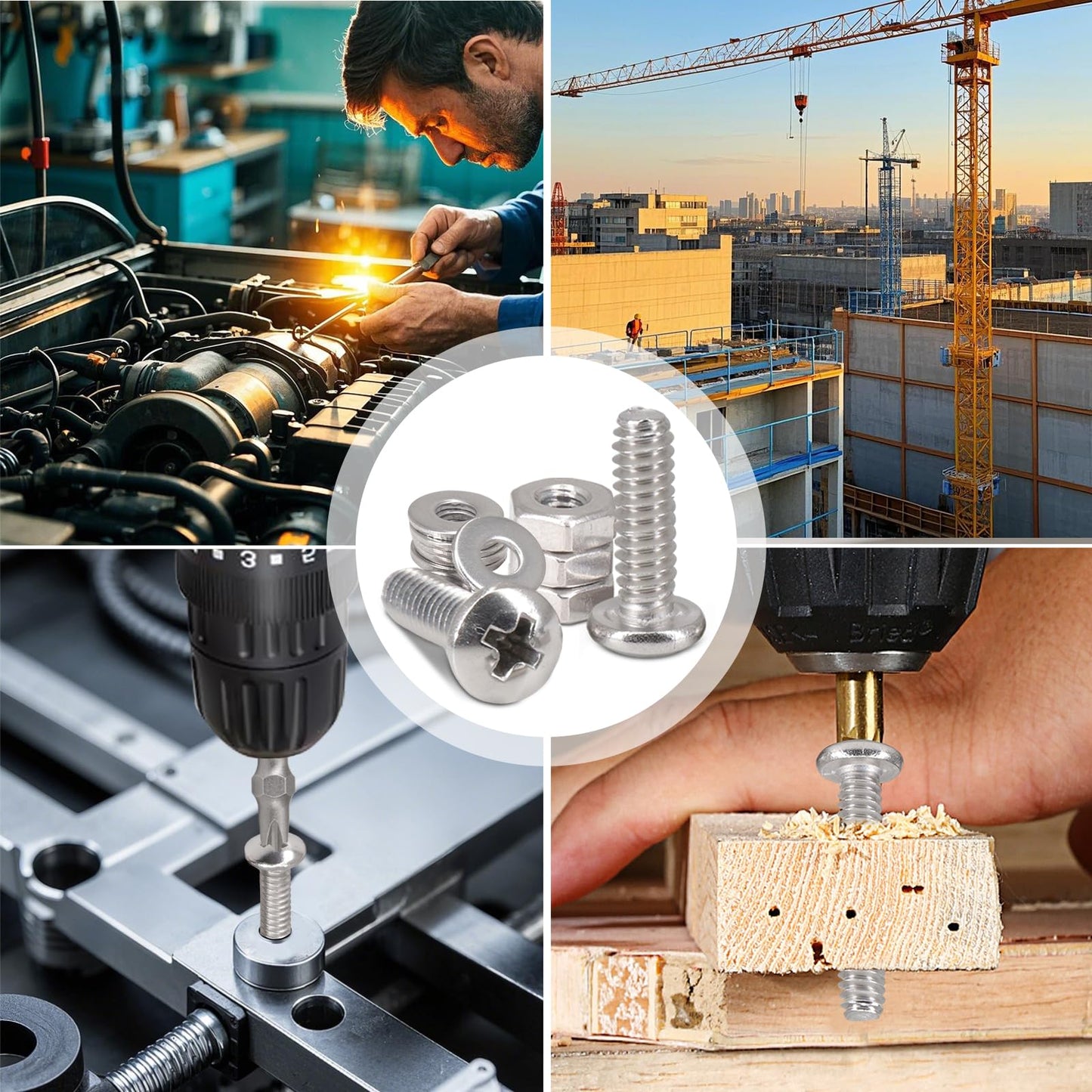 180 PCS Bolt Combination kit # 10 Machine Screws with Locking Washer and Flat Washer, 304 Stainless Steel Phillips Round Head Screws nut and Bolt kit # 10 (3/8 inch,3/4 inch、1 inch)