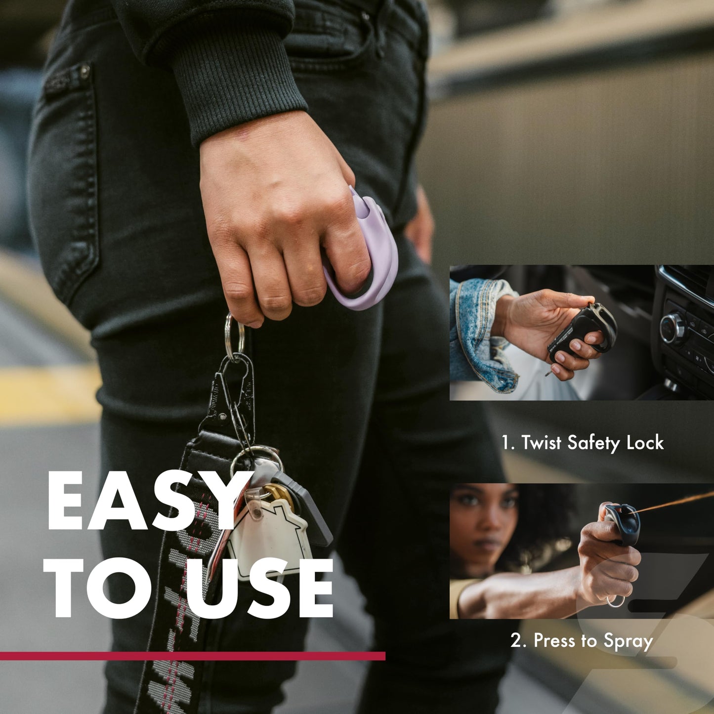 Sabre Pepper Spray with Quick Grip Finger Loop & Practice Spray, Faster Aim & Enhanced Grip, Keychain Attachment, for Beginners, Students, Commuters, Elderly – Protection On-The-Go, Made in USA