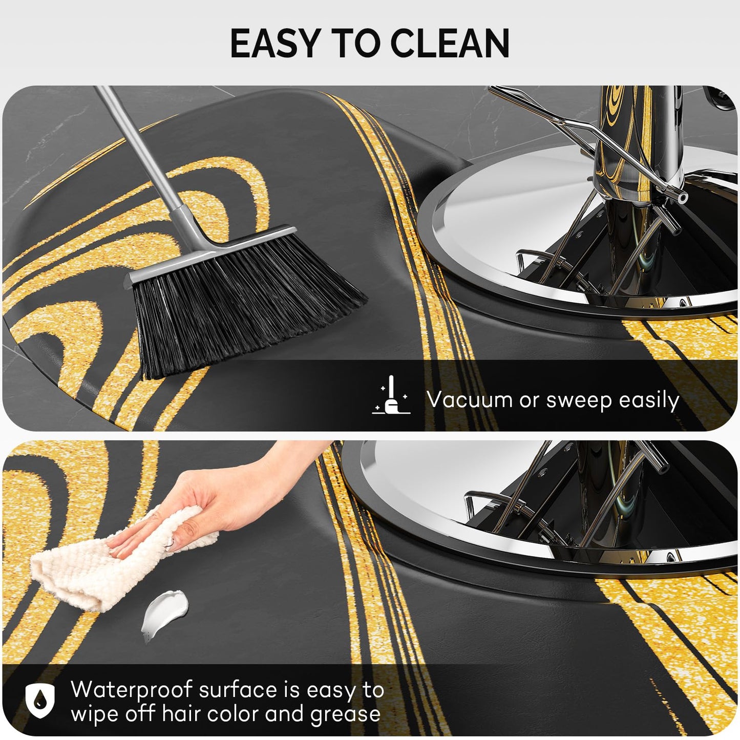 OmySalon 3’x 5’x5/8'' Thick Salon Mats for Hair Stylist Anti Fatigue, Barber Floor Mat with Round Base, Salon Chair Mat Hairdresser Standing, Anti-Slip Easy Cleaning