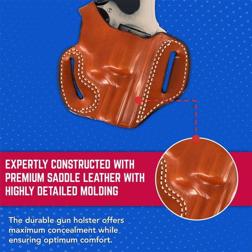 DeSantis Roscoe Cross Draw OWB Leather Belt Slide Holster - Right Hand, Saddle Tan, Compatible with S&W J-Frame 2