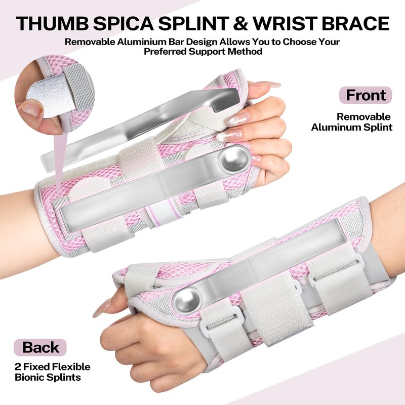 Medibot Wrist & Thumb Brace for Day & Night Support - Adjustable Spica Splint for Carpal Tunnel, De Quervain's, Tendonitis Pain Relief and Arthritis, R/M Size Pink for Men & Women
