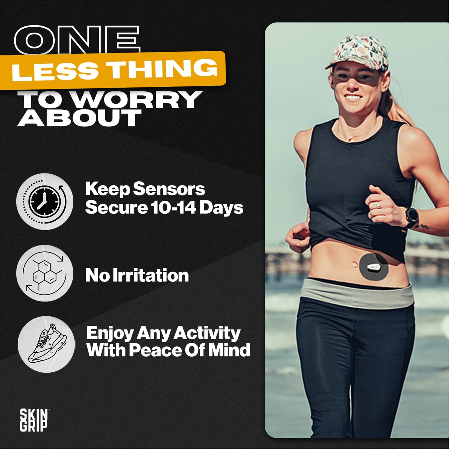 Skin Grip Adhesive Patch Compatible with Dexcom G6 Adhesive Patches Waterproof & Sweatproof with Cutout, Lasts 10-14 Days, Continuous Glucose Monitor Patch, CGM Sensor Cover – 20 Pack, Black