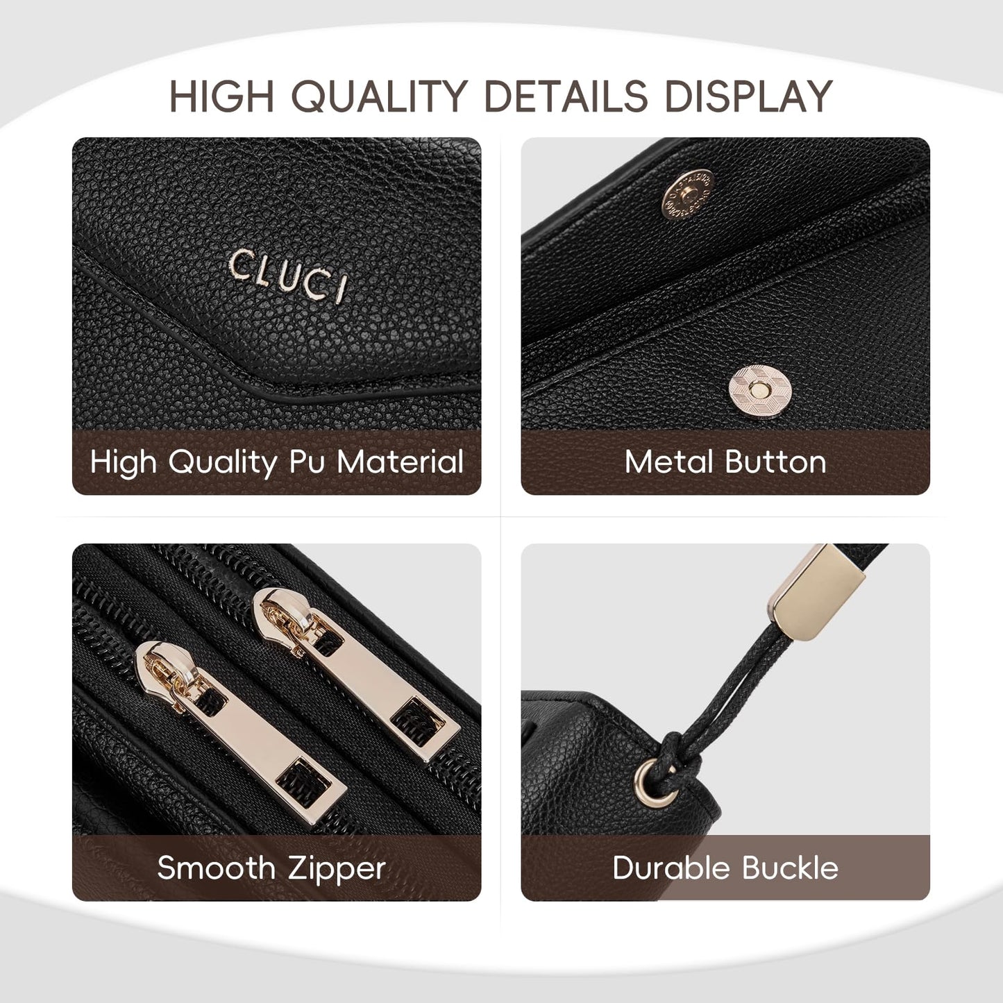 CLUCI Wallet Women Large Capacity Wristlet Purse for Women Long Ladies Wallet RFID Blocking Multi Credit Card Holder Black