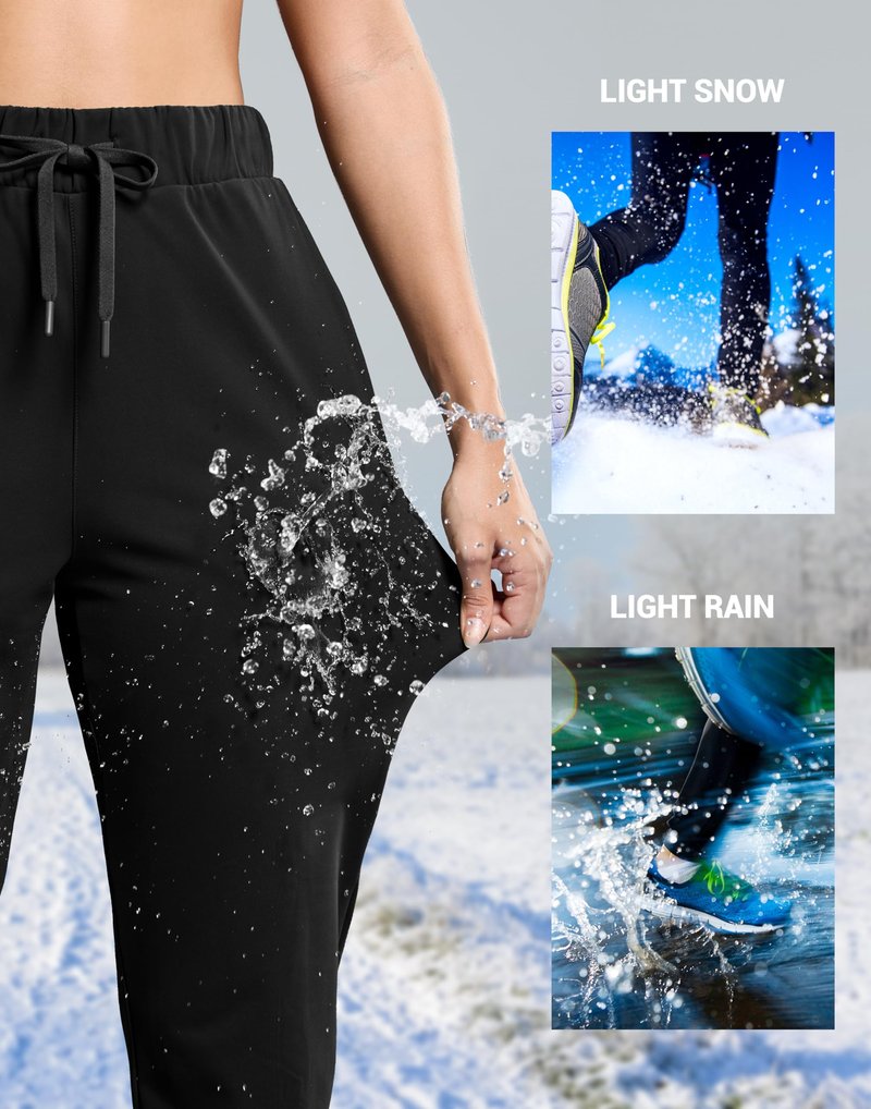 SANTINY Women's Fleece Lined Joggers Pockets Drawstring Waterproof Sweatpants Thermal Ski Running Winter Hiking Pants Women(Black_L)