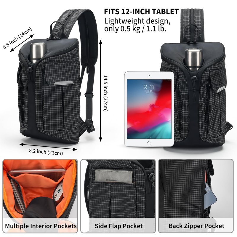 Beamyth Crossbody Sling Bag for Men & Women,Convertible Sling Backpack Shoulder Chest Bag for Daypack Travel Hiking (Black)