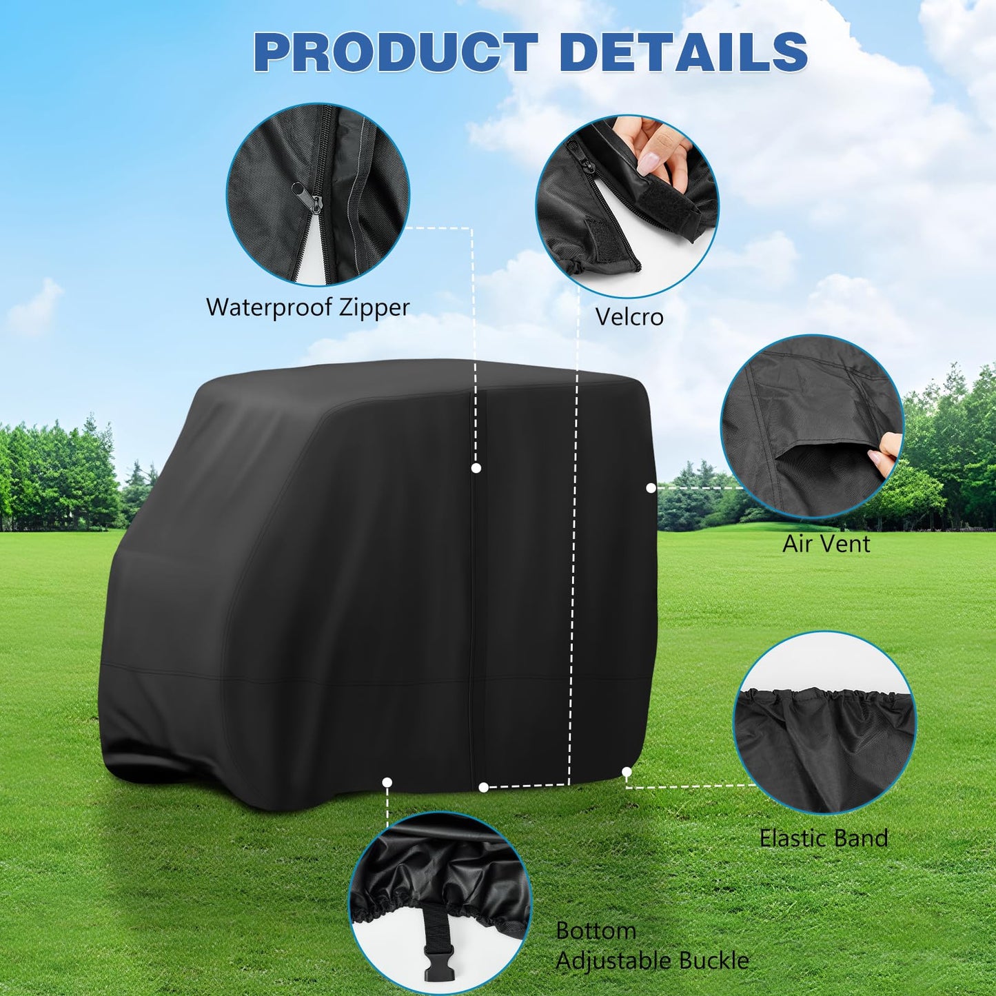 Jungda Golf Cart Cover,Waterproof Universal 4 Passenger Golf Cart Covers,Golf Cart Accessories for Outdoor Storage Protective - 118" L x 56" W x 83" H
