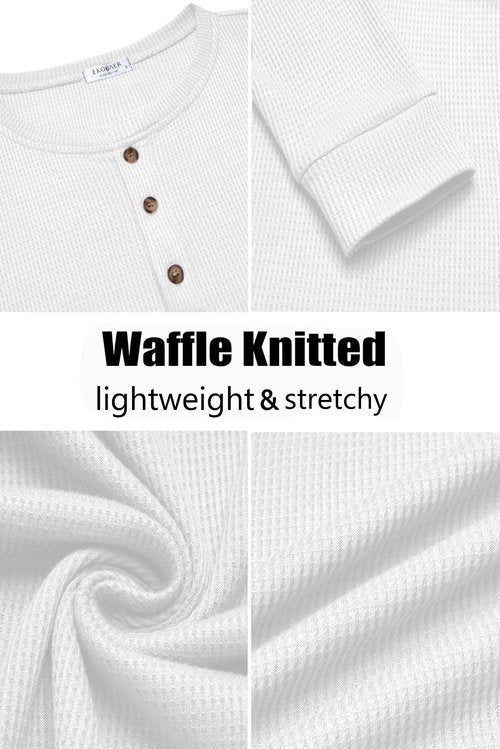 Ekouaer Mens Henley Long Sleeve Shirts Waffle T-Shirt Lightweight Thermal Undershirts White M