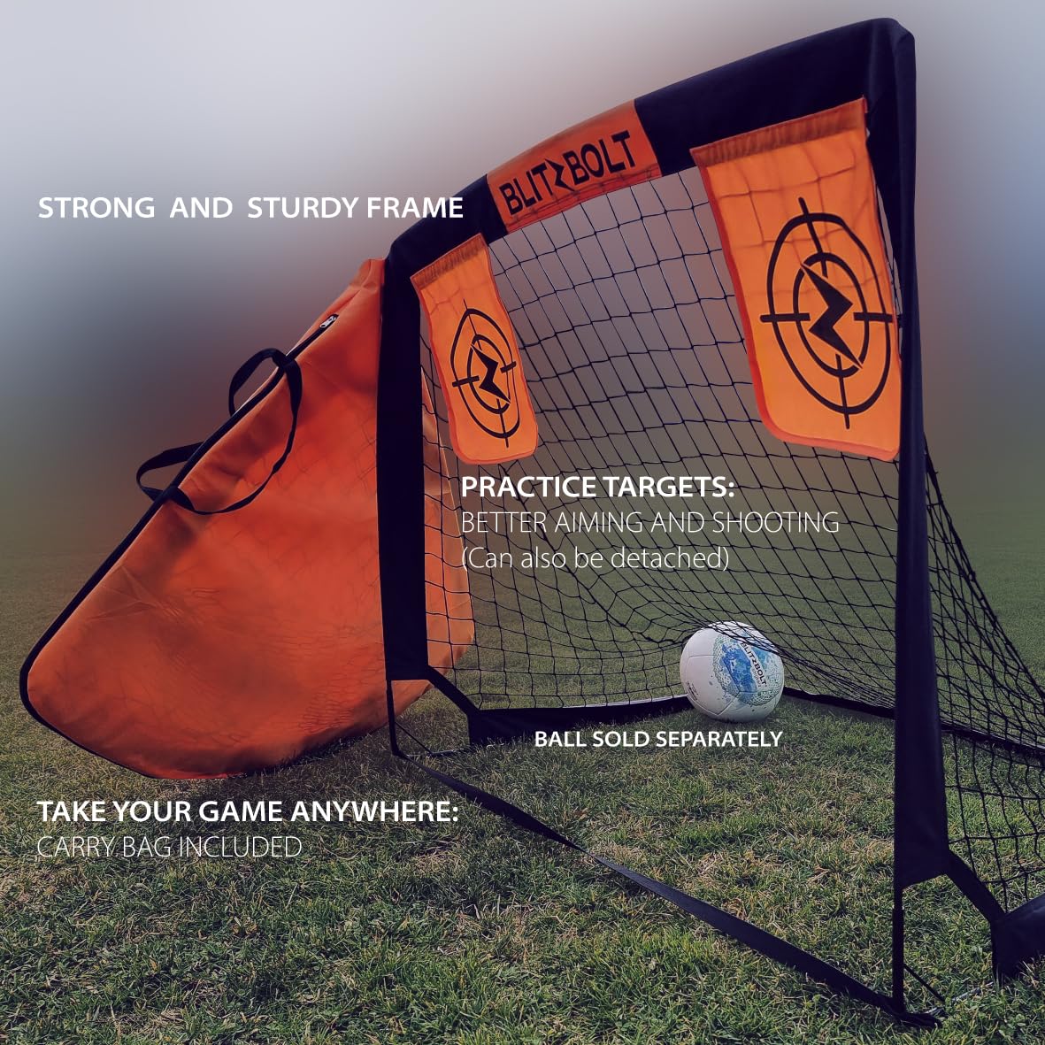 BlitzBolt Pop-Up Soccer Goal 4x3 ft (120x90 cm) – Portable, Durable, Easy Setup, Perfect for Kids and Adults Soccer Training and Games. Ideal for The Beach, Your Home and The Backyard. Great Gift.