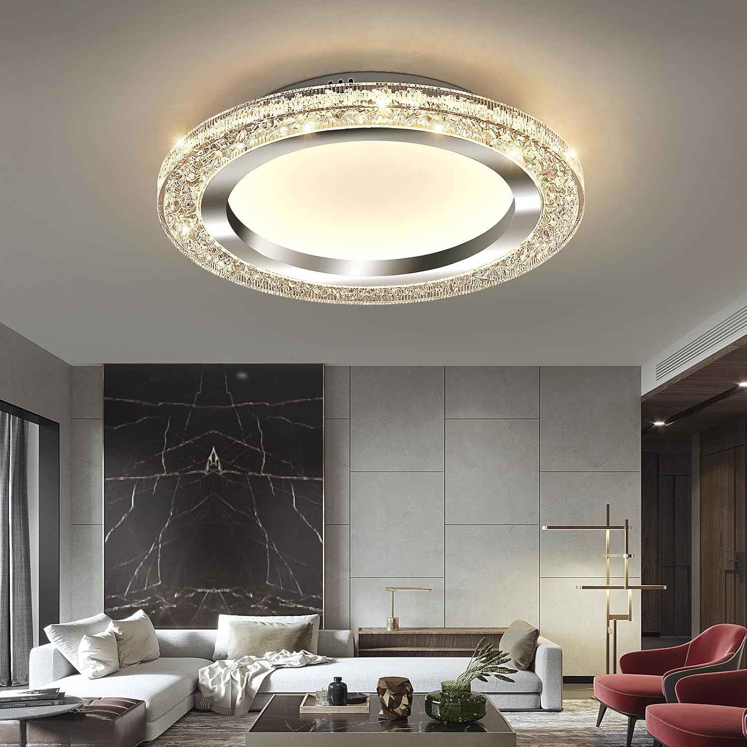 28W Gold LED Flush Mount Ceiling Light - 12" Modern Round Fixture for Bedroom, Kitchen, Bathroom