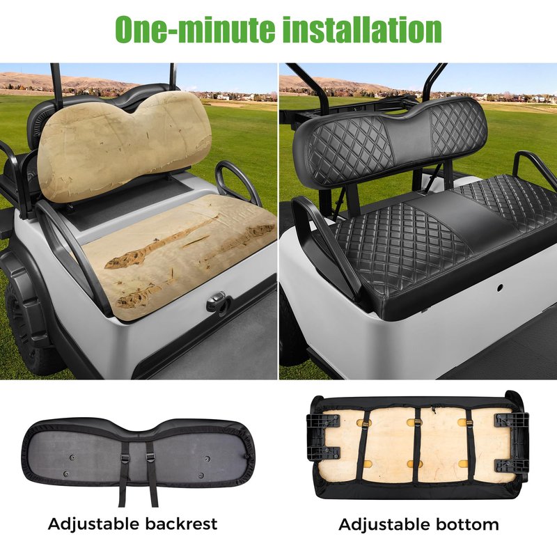 10L0L Golf Cart Leather Front Seat Cover for EZGO TXT - Soft PU Leather and Fitting Memory Foam, 3D Diamond Pattern, Golf Cart Vinyl Waterproof Replacement Seat Cover (Black)