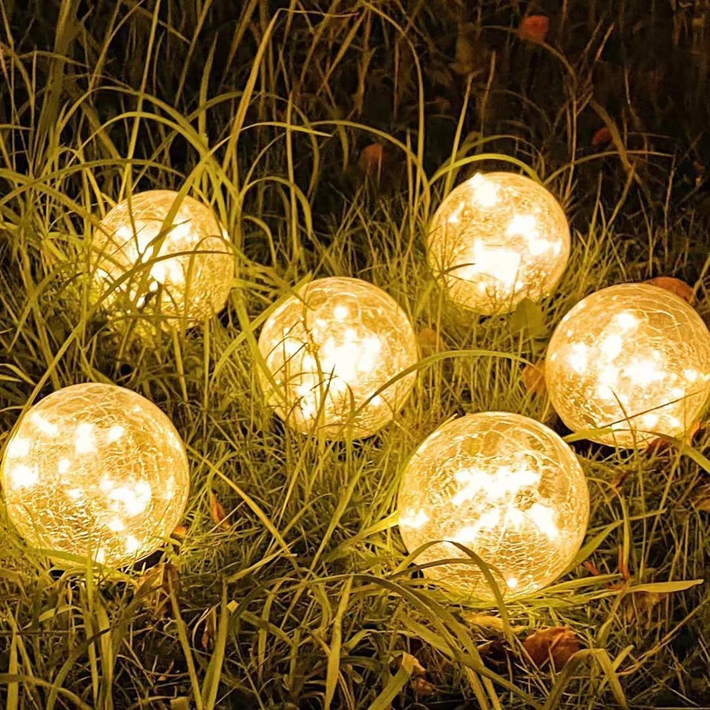 6 Pack Solar Garden Lights - Waterproof Cracked Glass Ball LED Decor for Pathway, Patio & Lawn (Warm White, 3.9")