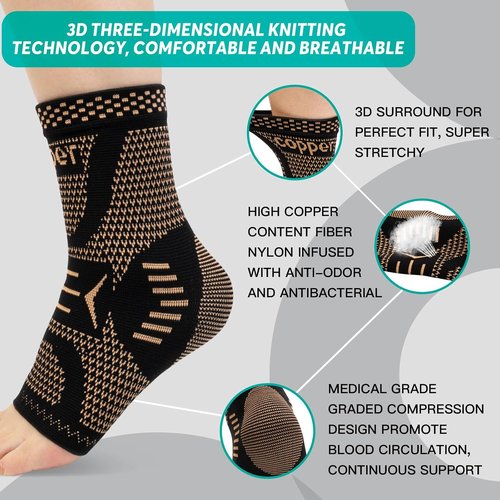 INDEEMAX Ankle Brace - Copper Infused Compression Sleeve for Pain Relief | Black, Size M