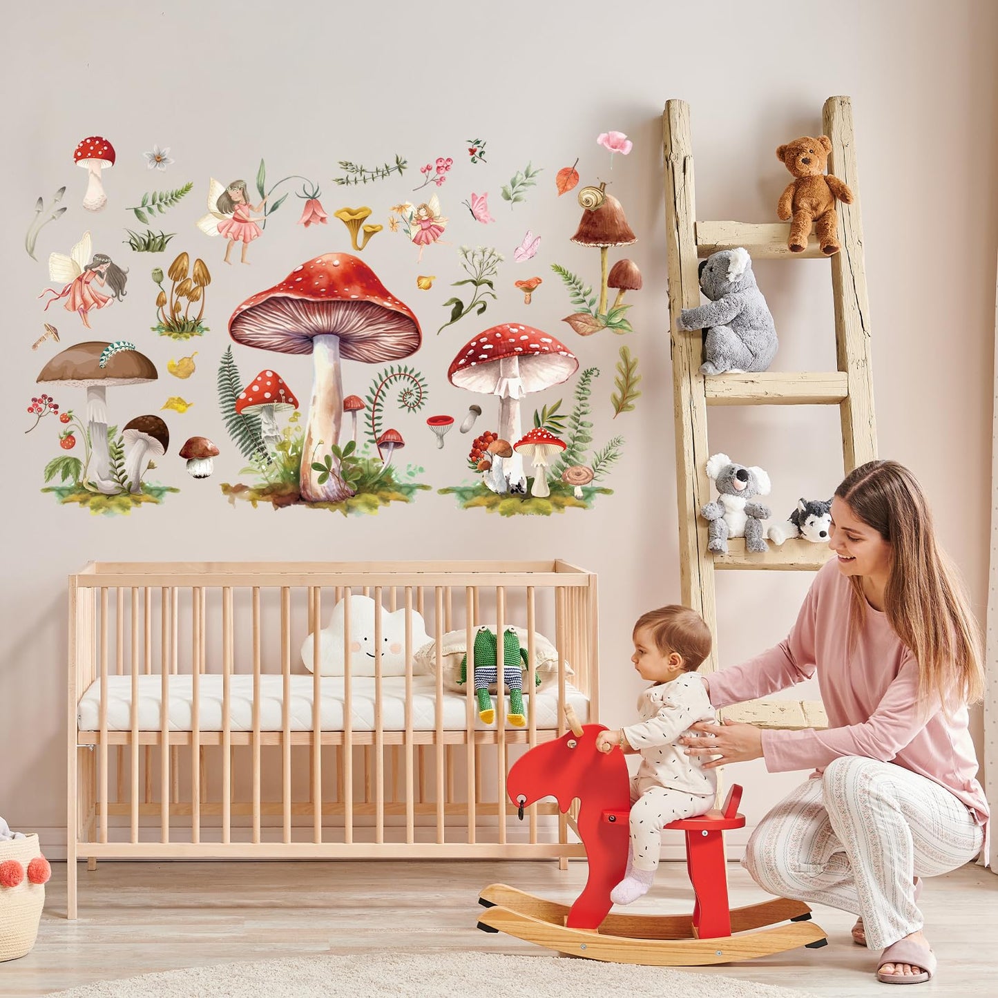 Wxiben Fairy Wall Stickers Decor - Mushroom Wall Decals Flower Wall Sticker Removable Floral Wall Murals Peel and Stick for Girls Kids Bedroom Nursery Playroom Bathroom Living Room Wall Decor