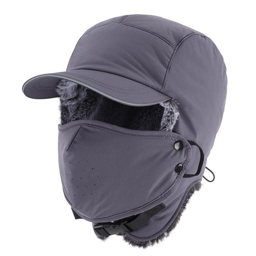 Home Prefer Waterproof Mens Faux Fur Trooper Trapper Hat Hunting Warm Winter Hat with Ear Flaps Visor Face Mask (US, Alpha, One Size, Dark Grey)