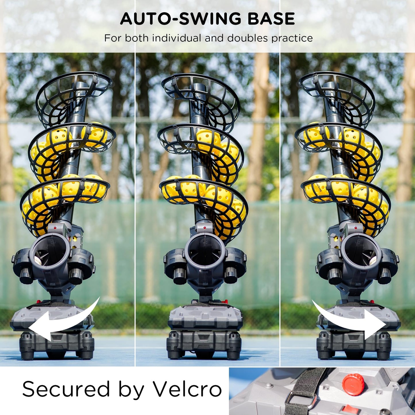 Furlihong 3802PBH Pickleball Machine, Adjustable Speed & Angles, Pickleball Launcher with Auto Swing Base, Powered by Power Bank/Batteries/AC Power, for All-Level Training