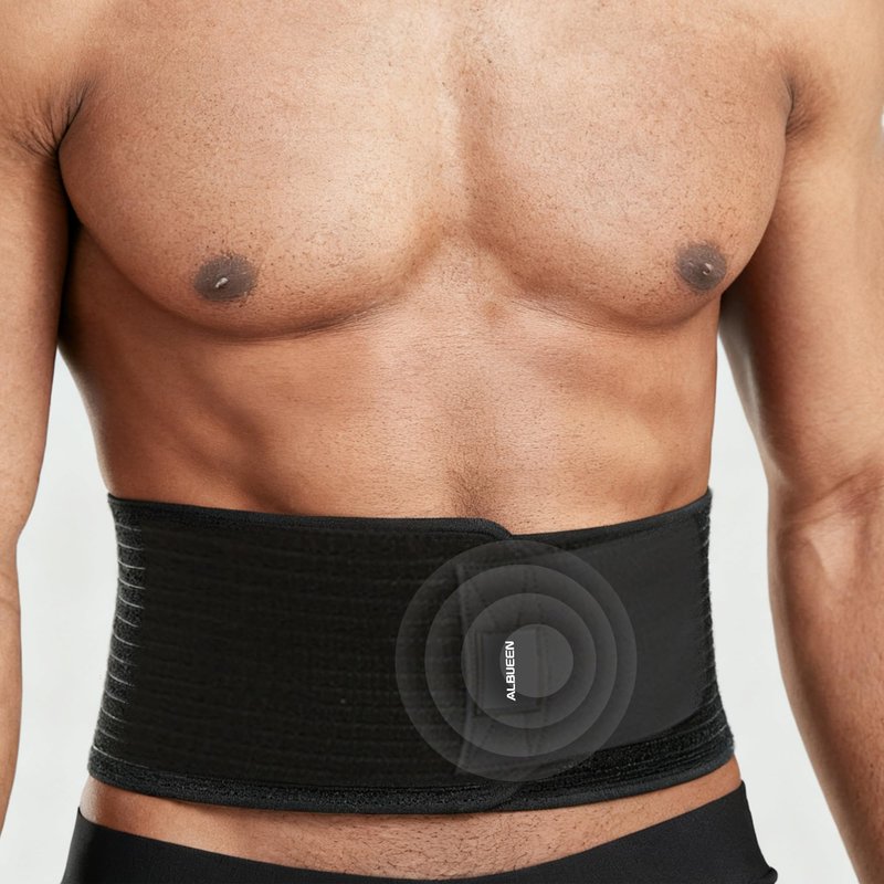 ALBUEEN Umbilical Hernia Belt for Men and Women(Black L-XL)