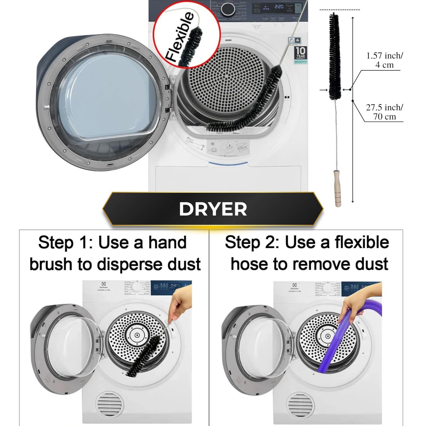 Dryer Vent Cleaner Kit with Extra-Long Flexible Crevice Tool for Shark Navigator NV350 Rocket HV300 HV301 HV322 HV371 HV372 Stratos AZ3002 Rotator NV500 NV501 (Replacement Vacuum Attachments)