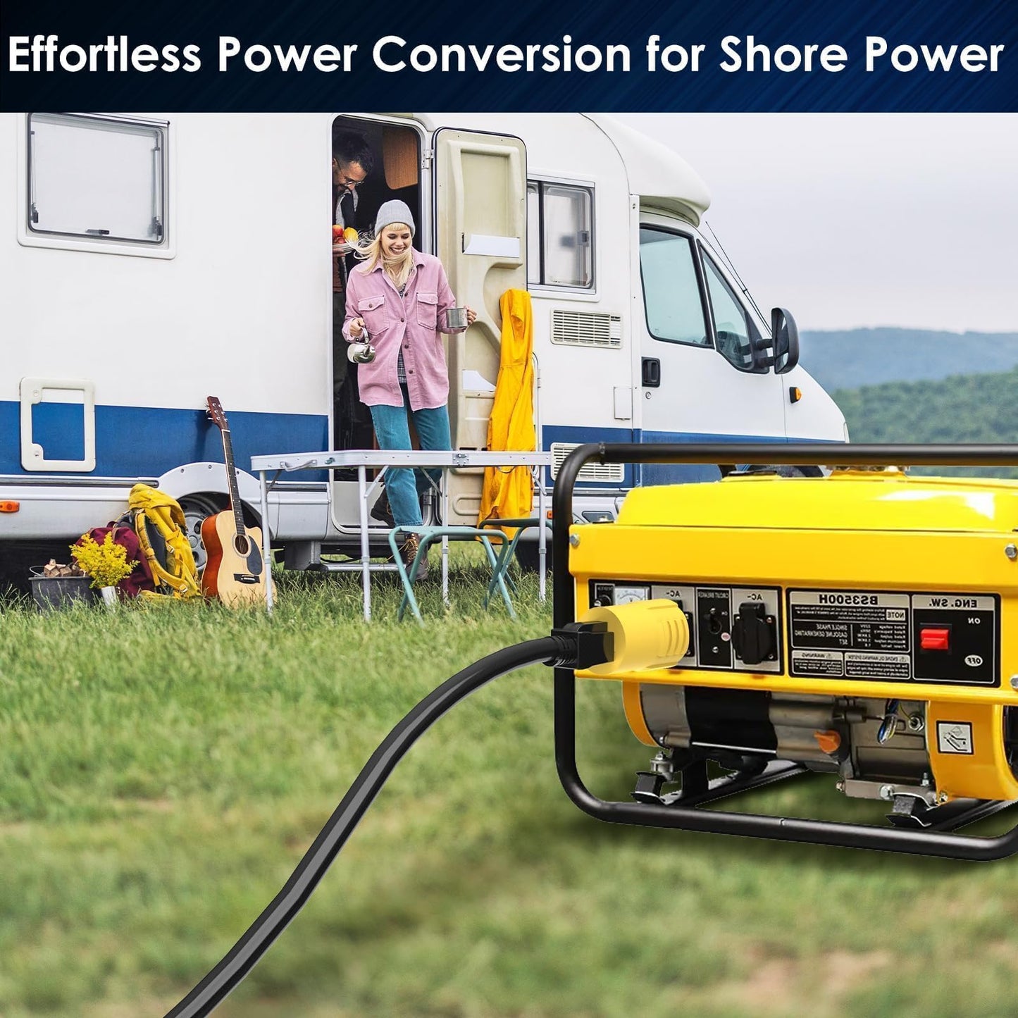 HUBRV Shore Power 30 Amp to 110 Adapter, 30Amp to 15 Amp Generator Connector, NEMA L5-30P to 5-15R / 5-20R ETL-Certified for RV, Marine, and Household Use