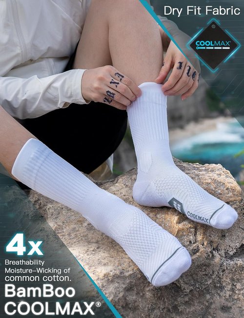 Juclise Compression Crew Running Socks - Moisture-Wicking Coolmax Bamboo Viscose | Anti-Blister Padded Design