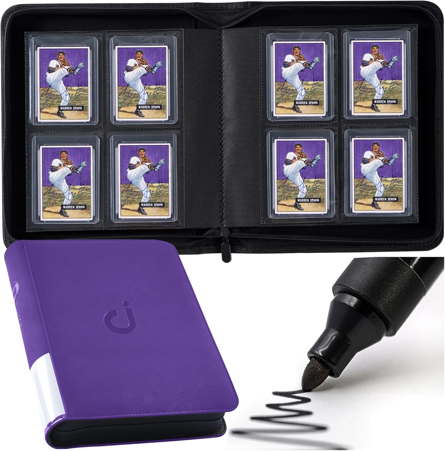 Top Loader Binder - Holds 128 Trading Cards | 4 Pocket Design for 3" x 4" Rigid Holders - Classic Purple