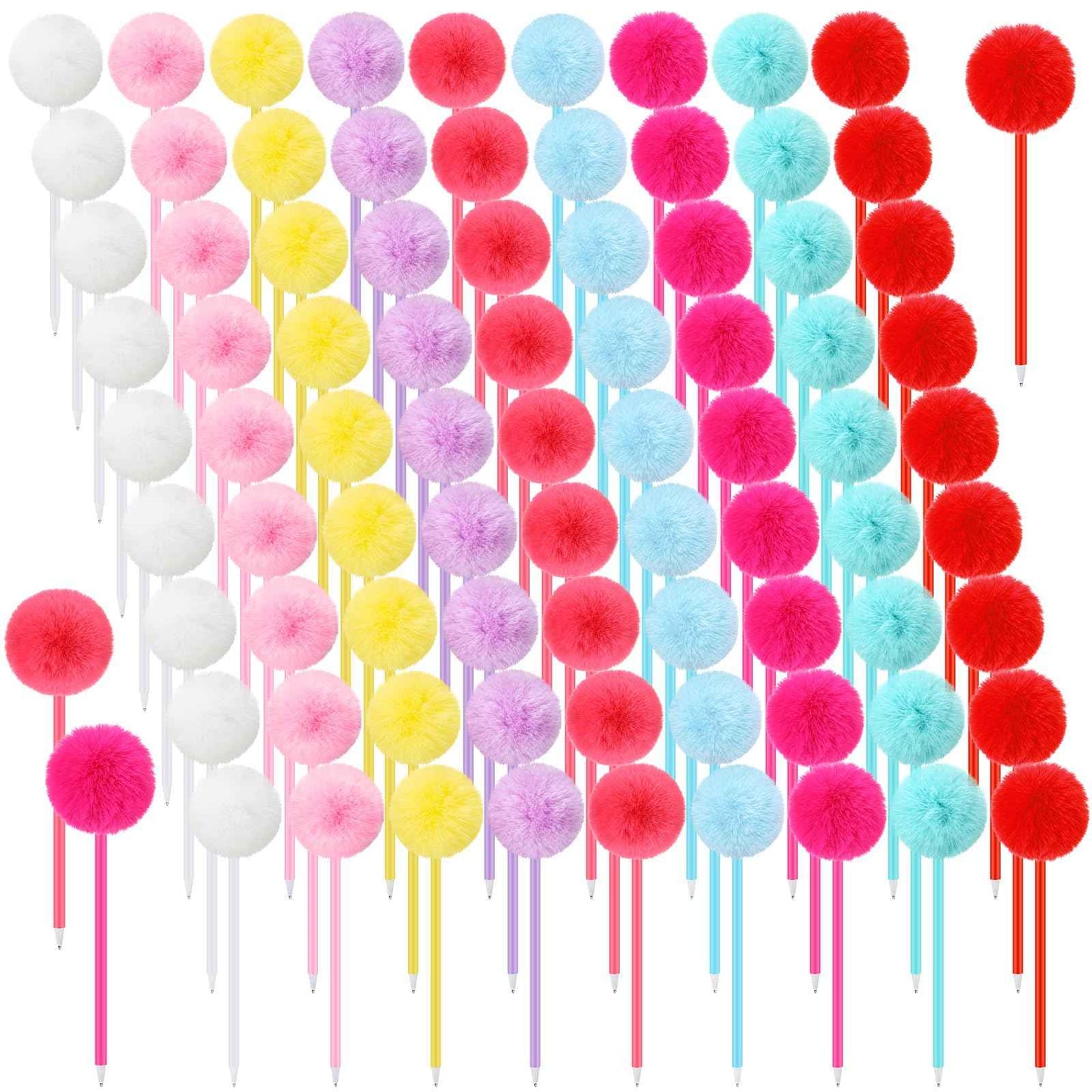 Epakh 84 Pcs Pompom Ballpoint Pen Fluffy Ball Cute Kawaii Plush Fuzzy Pen Black Gel Ink Macaron Color Ballpoint Pompom Gift for Office Women Coworkers (9 Colors)