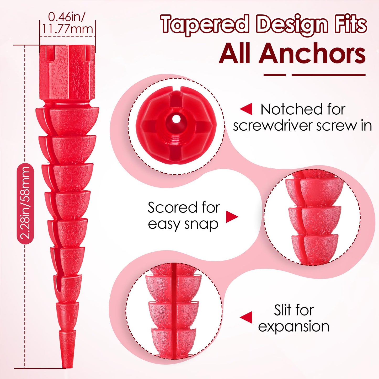Gulfmew 15 Pcs Wood Anchor, Stripped Screw Hole Repair Kit for Wood, Door Hinge Screw Hole Repair Fits Screws Sizes #2 to #16, Red