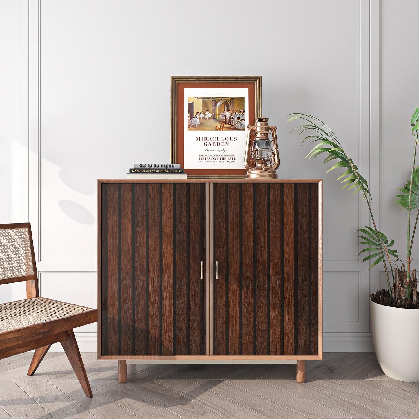 FunStick Brown Slats Wood Wallpaper Peel and Stick Removable Walnut Wood Contact Paper for Cabinets Peel and Stick Wood Slat Wall Panel Wallpaper for Bedroom Bathroom Accent Wall Waterproof 15.8"x80"