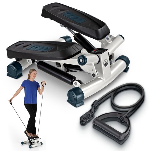 Portable Stair Stepper Exercise Machine with LCD Monitor and Resistance Bands – Compact Home Gym Stair Climber for Cardio, Strength, and Full-Body Workouts by Wakeman, White/Gray