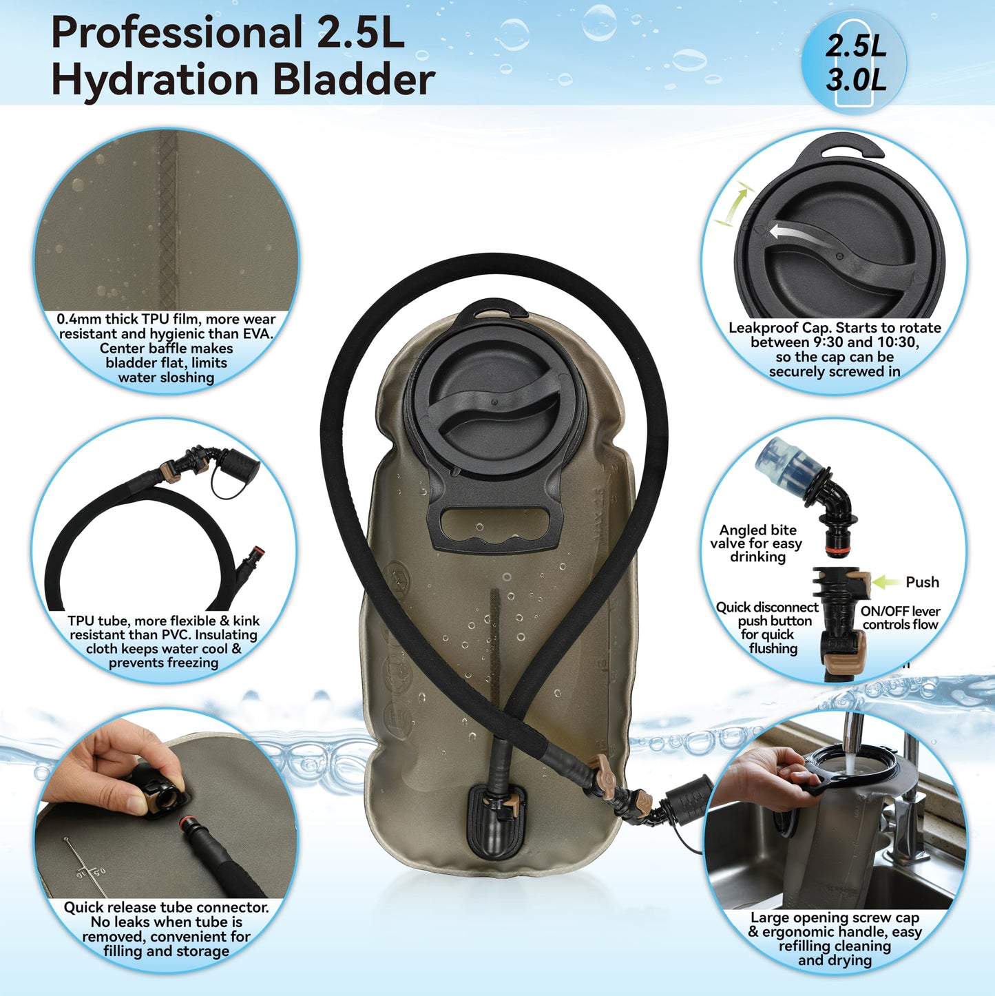 MARCHWAY Tactical Molle Hydration Pack with 2.5L TPU Water Bladder, Low-Profile Organized Military Backpack for Hiking, Cycling, Backpacking, Hunting, Running (Woodland Camo)